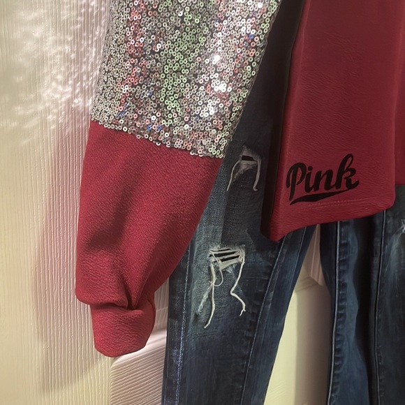 Pink small long sleeved maroon black silver sequins shein - Picture 6 of 9